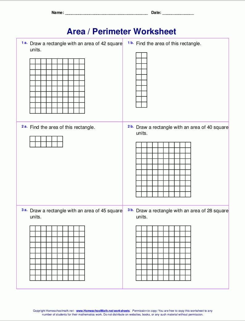 Area And Perimeter Worksheets Rectangles And Squares