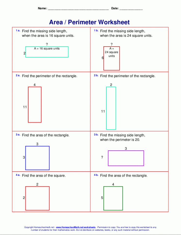 Area And Perimeter Worksheets Rectangles And Squares