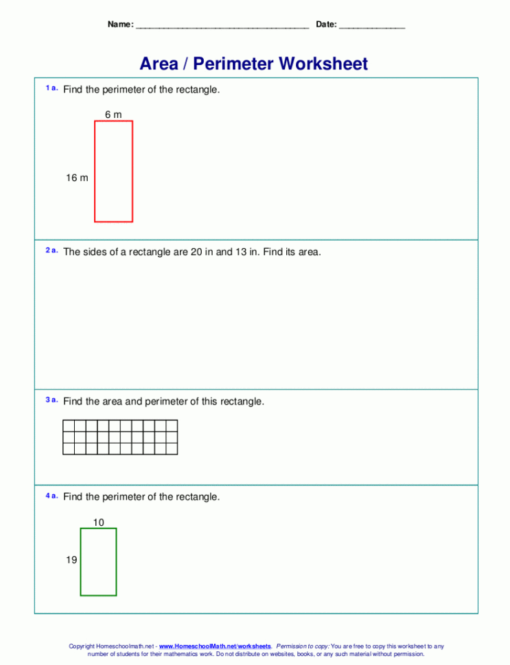 Area And Perimeter Worksheets Rectangles And Squares