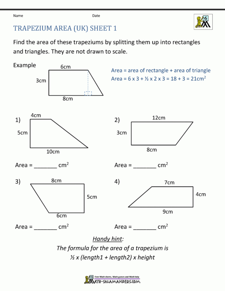 Area Of Quadrilateral Worksheets