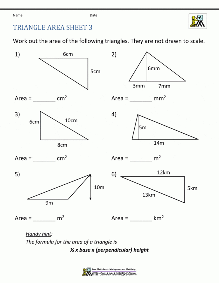Area Of Right Triangle Worksheets