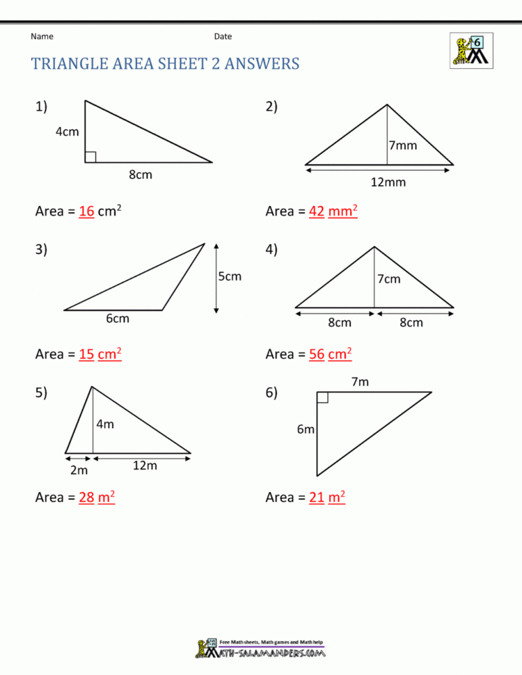 Area Of Right Triangle Worksheets