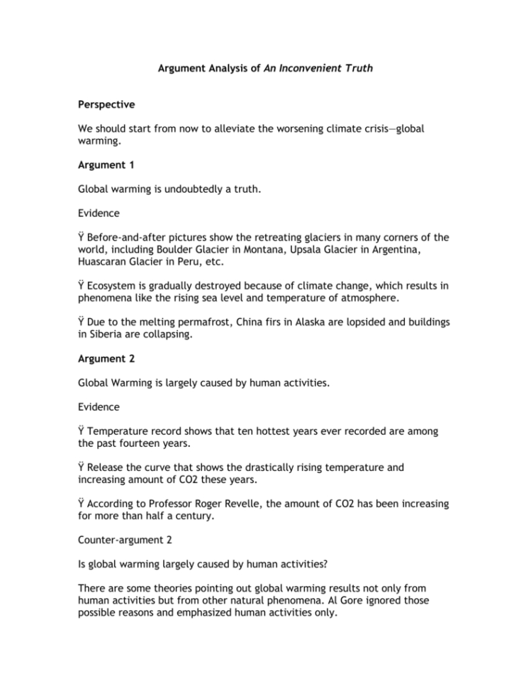 Argument Analysis Of An Inconvenient Truth