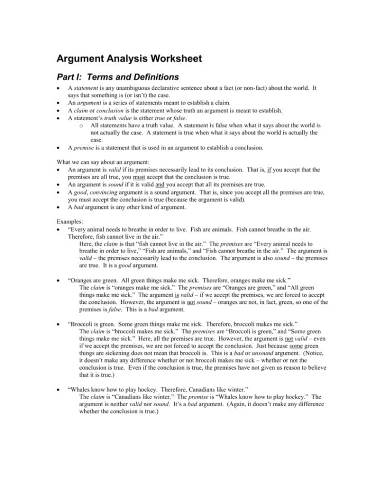 Argument Analysis Worksheet