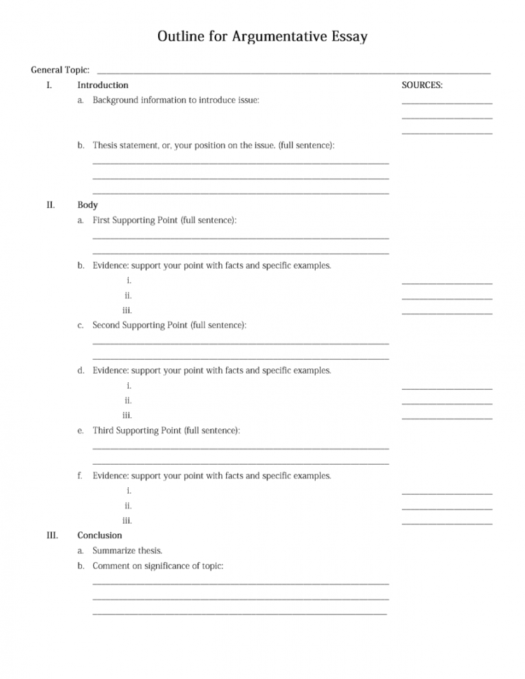 Argumentative Essay Outline Worksheet College For On Abortion