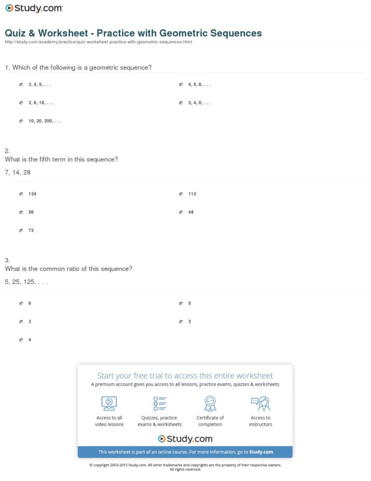 Arithmetic And Geometric Sequences And Series Review Worksheet