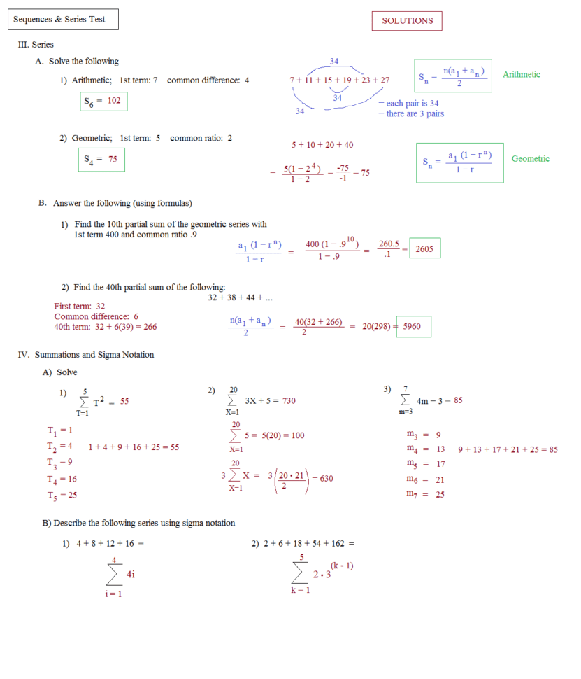Arithmetic And Geometric Sequences And Series Review Worksheet