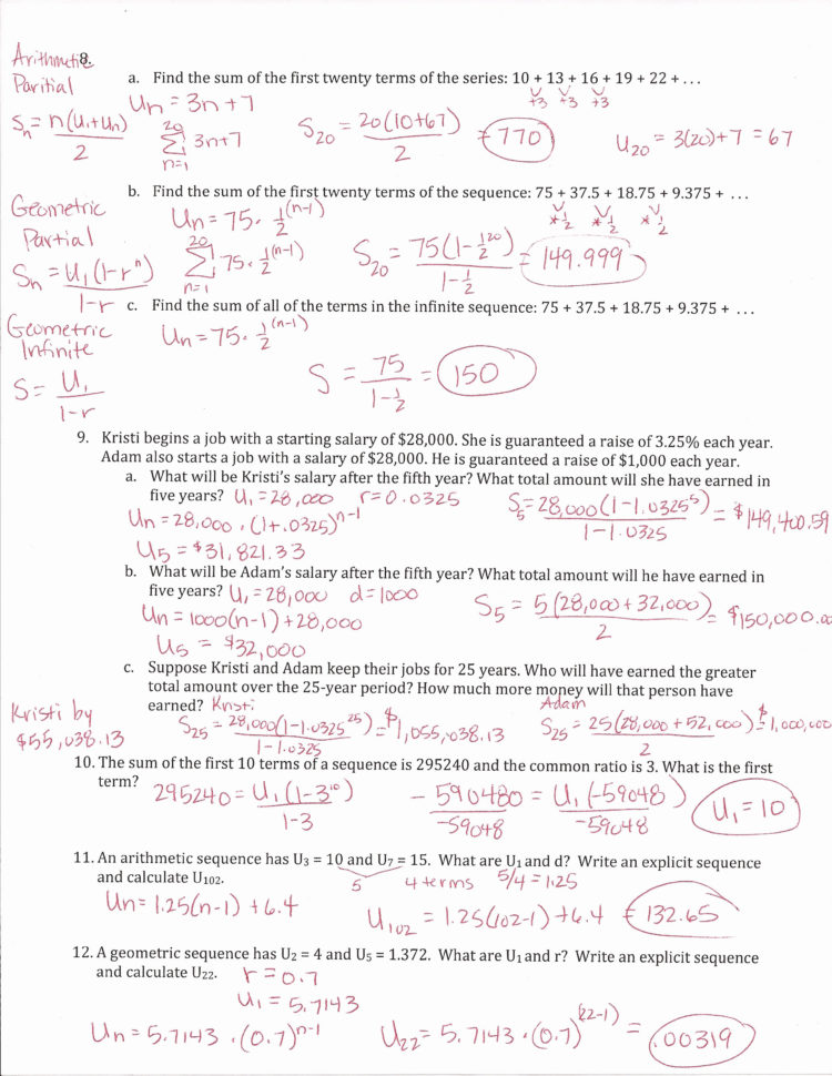 Arithmetic And Geometric Sequences Word Problems Worksheet