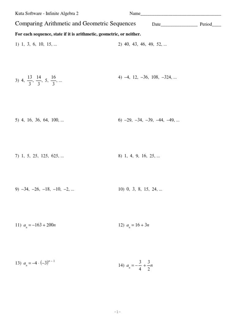 simple geometric and arithmetic sequences worksheets
