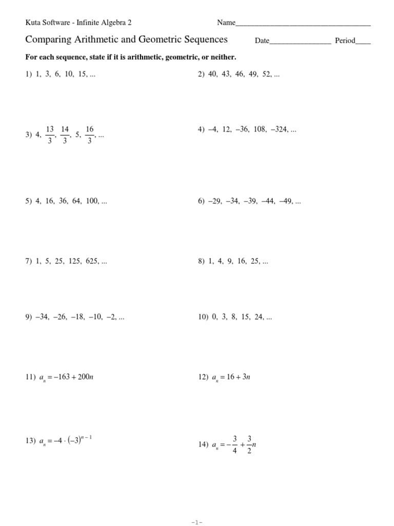 Geometric Sequences Worksheet Answers