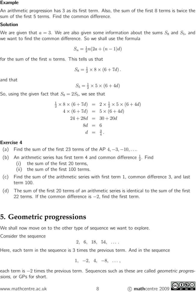 Arithmetic Sequence Worksheet Pdf