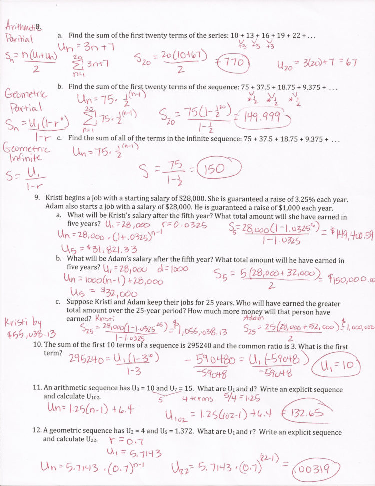 Arithmetic Sequences And Series Worksheet Yooob Org Answers
