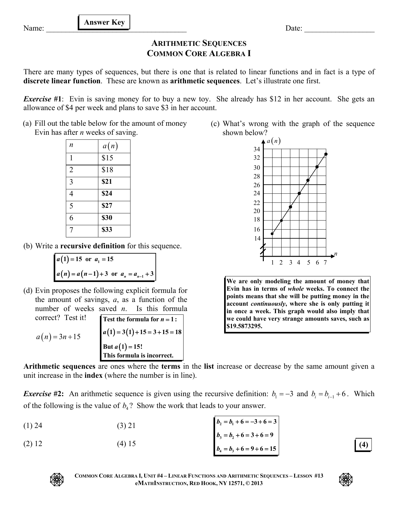 Arithmetic Sequences Lesson 13 Ak