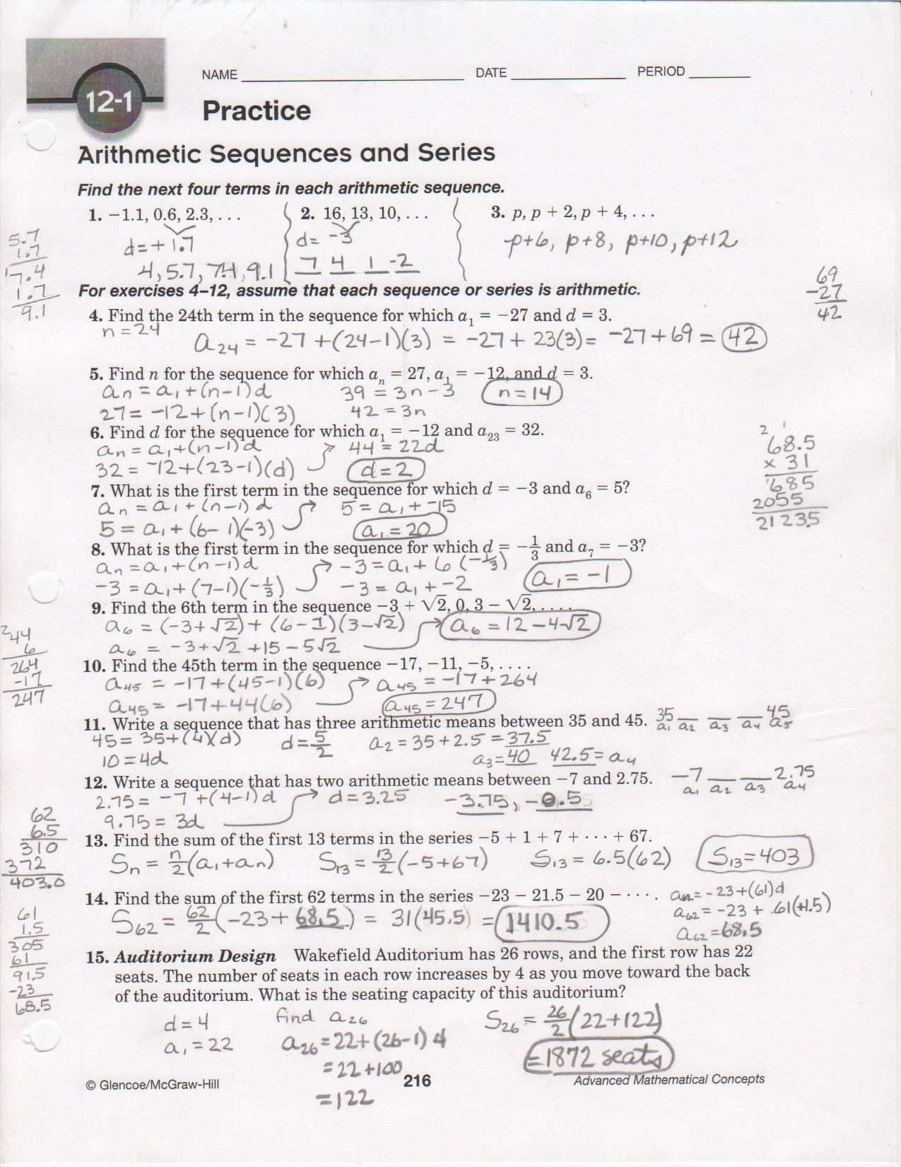 Arithmetic Sequences Worksheet 1 Answer Key