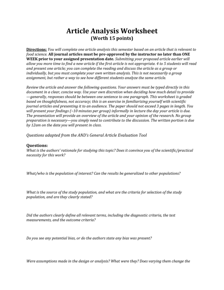 Article Analysis Worksheet 357  Dfm 357 Experimental Food