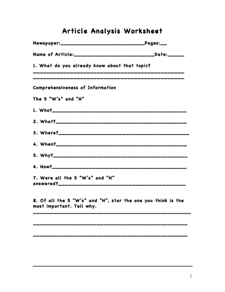 Article Analysis Worksheet  Southington Public Schools