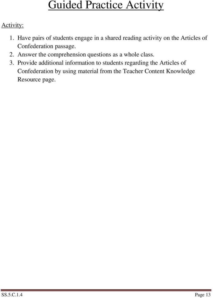Articles Of Confederation Worksheet Middle School
