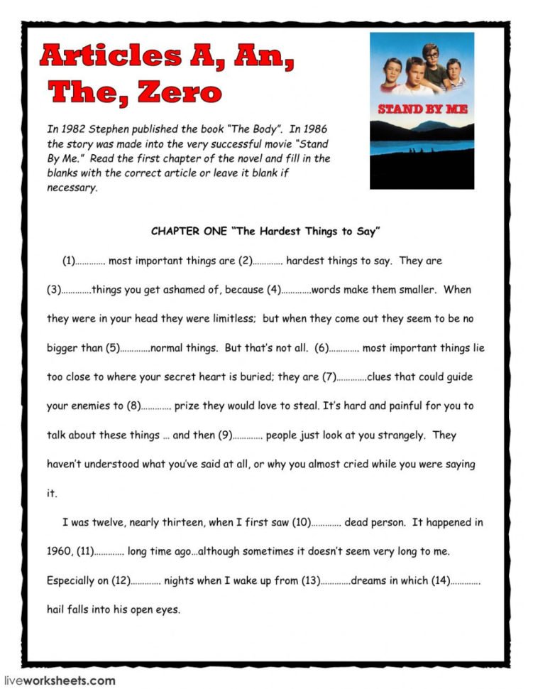 Articles The Bodystephen King  Interactive Worksheet