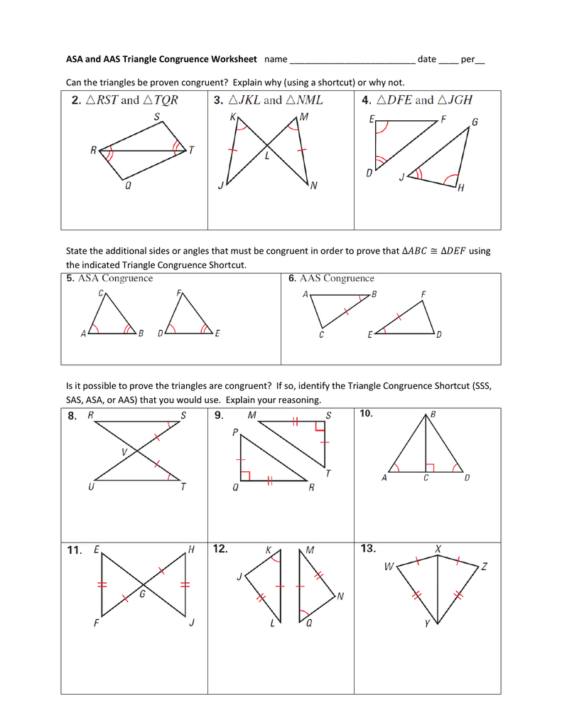 Asa And Aas Triangle Congruence Worksheet Name Date Per Db excel