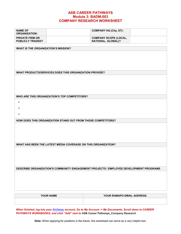 Asb Career Pathys Module 3 Badm003 Company Research