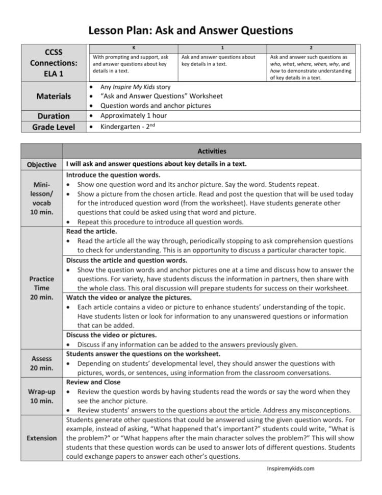 Ask And Answer Questions Grades K2 Ela Ri1