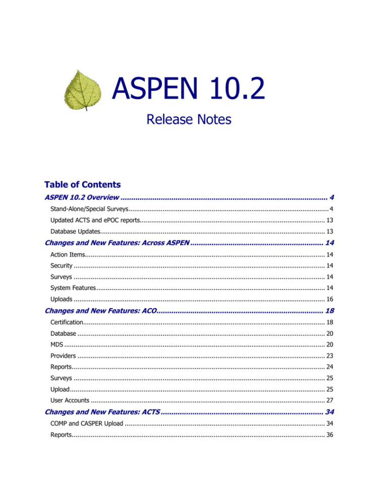 Aspen 102 Release Notes  Qies Technical Support Office