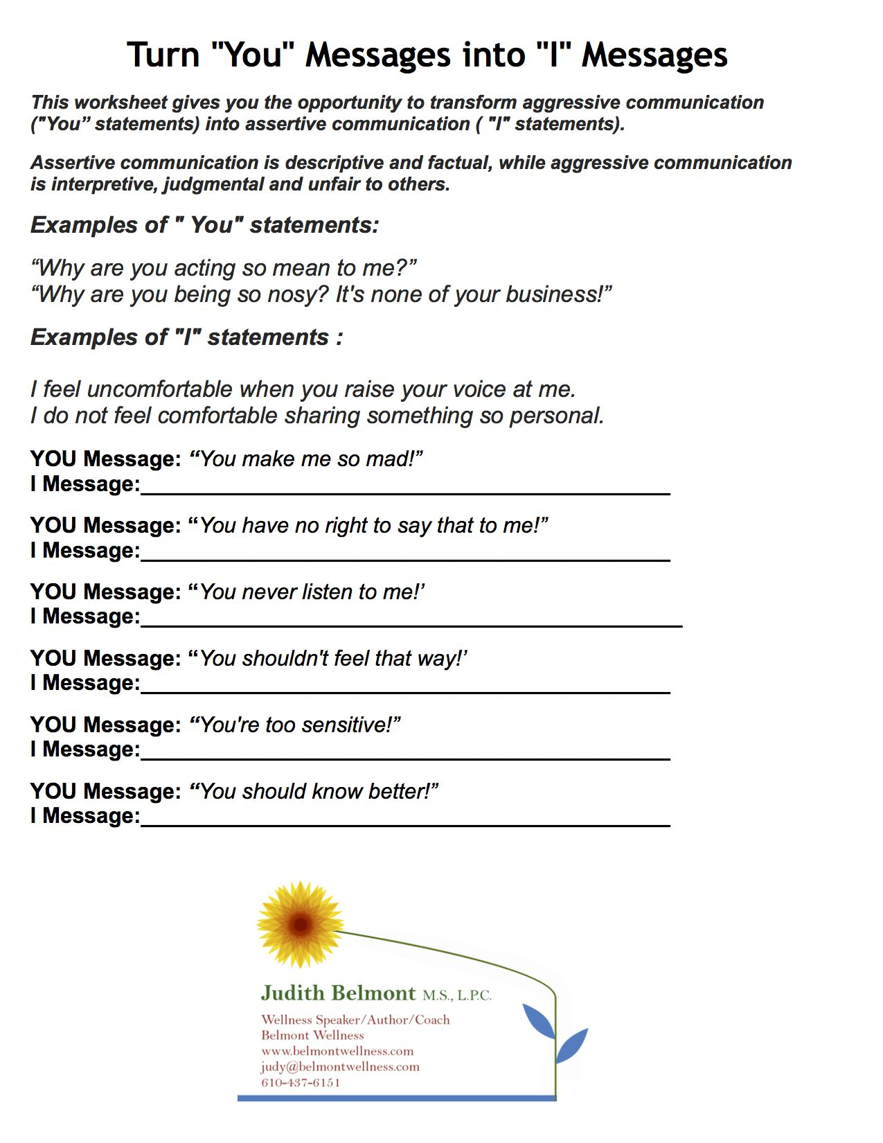 Assertive Communication Worksheet —