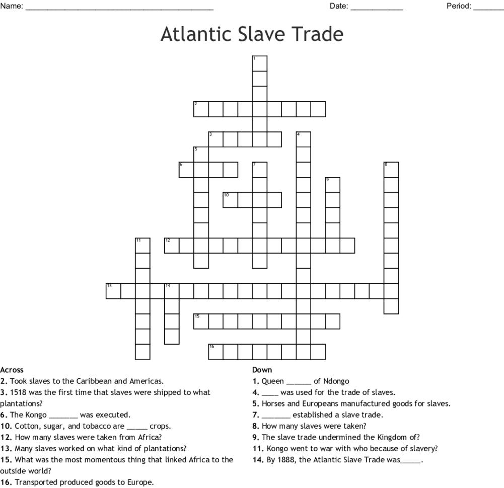 Atlantic Slave Trade Crossword  Word