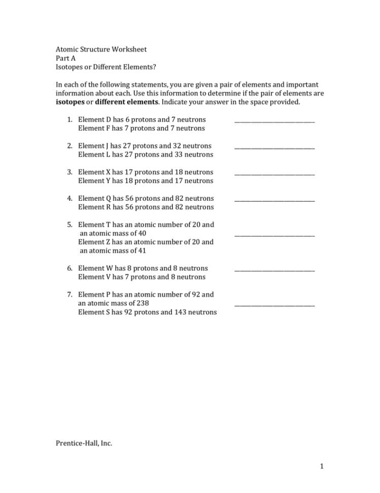 Atomic Structure Worksheet