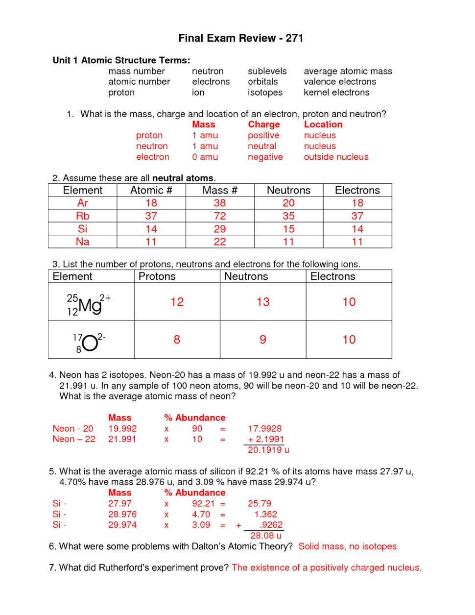 Atomic Numbers Of Elements Worksheet Answers Everyday Physical Science