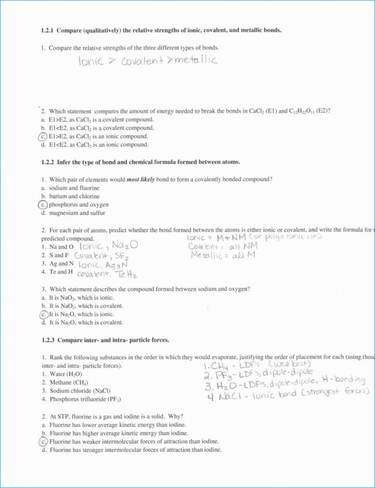 Atoms Bonding And The Periodic Table Lesson Quiz Answers