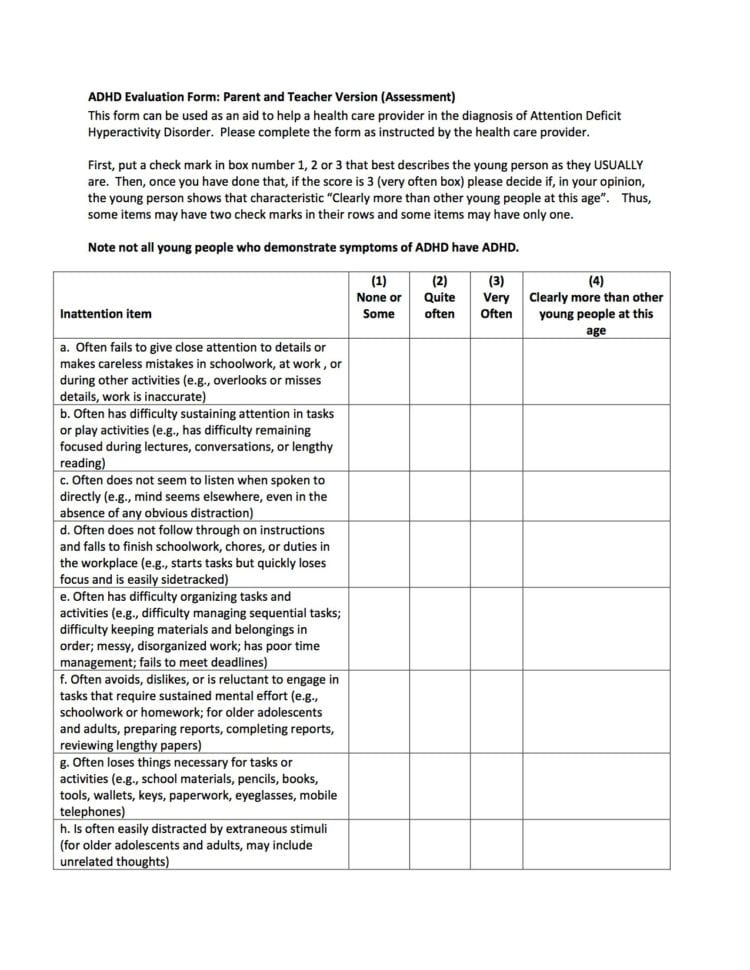 Attention Deficit Hyperactivity Disorder Adhd Evaluation