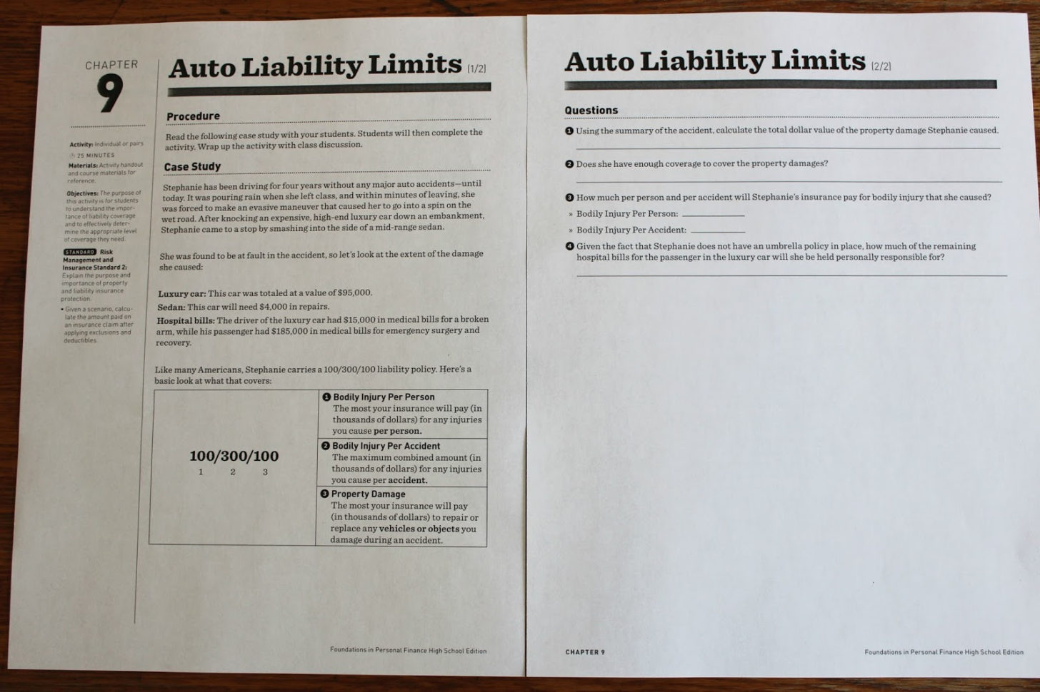 Auto Liability Limits Worksheet Answers  Yooob