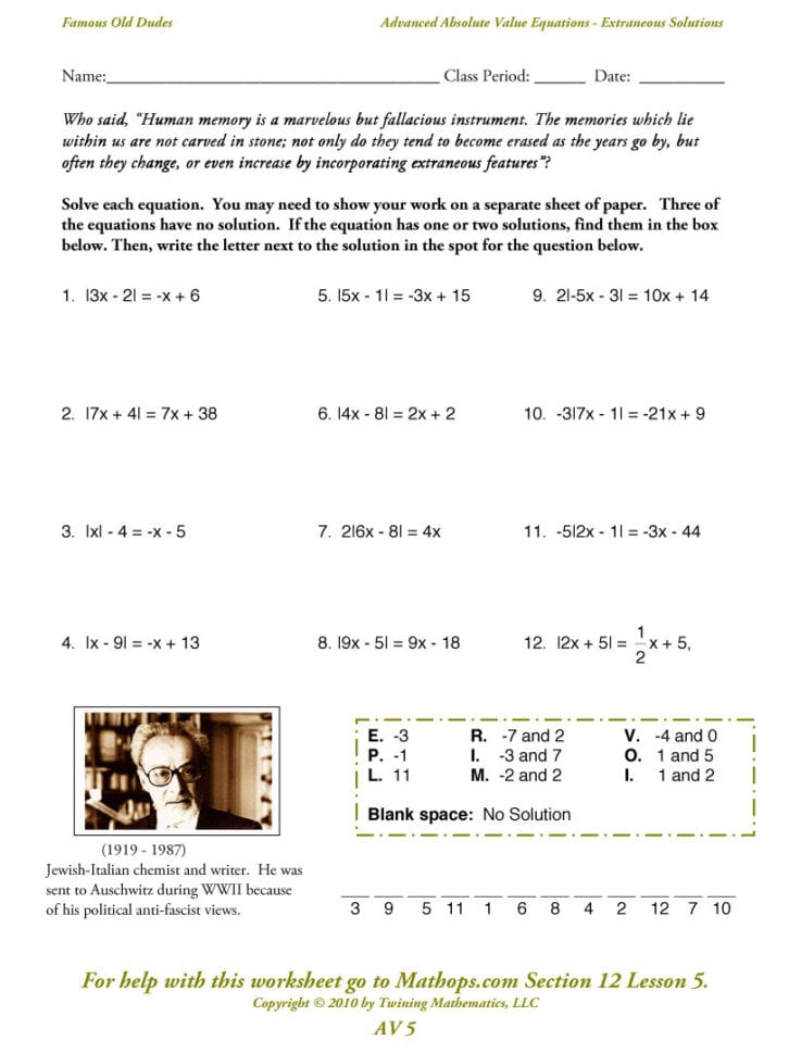 Av 5 Advanced Absolute Value Equations  Extraneous