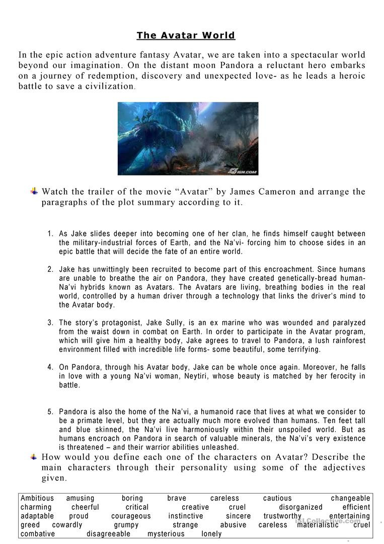 Avatar Movie Lesson Plan Worksheets  Still2012