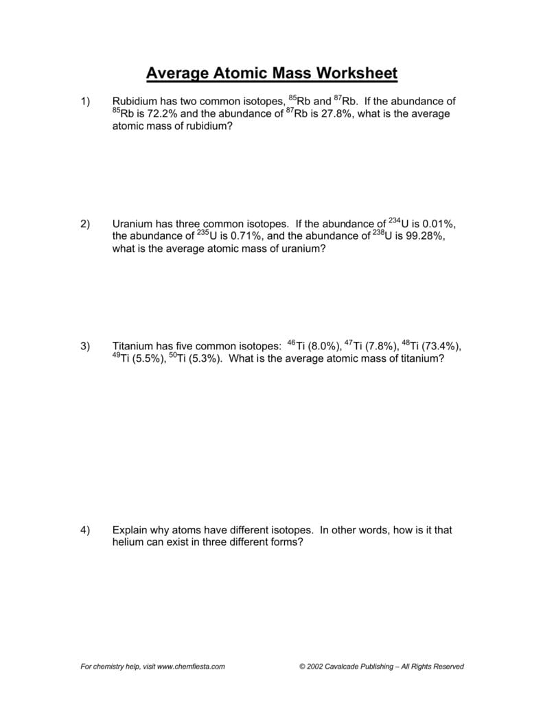 Average Atomic Mass Worksheet