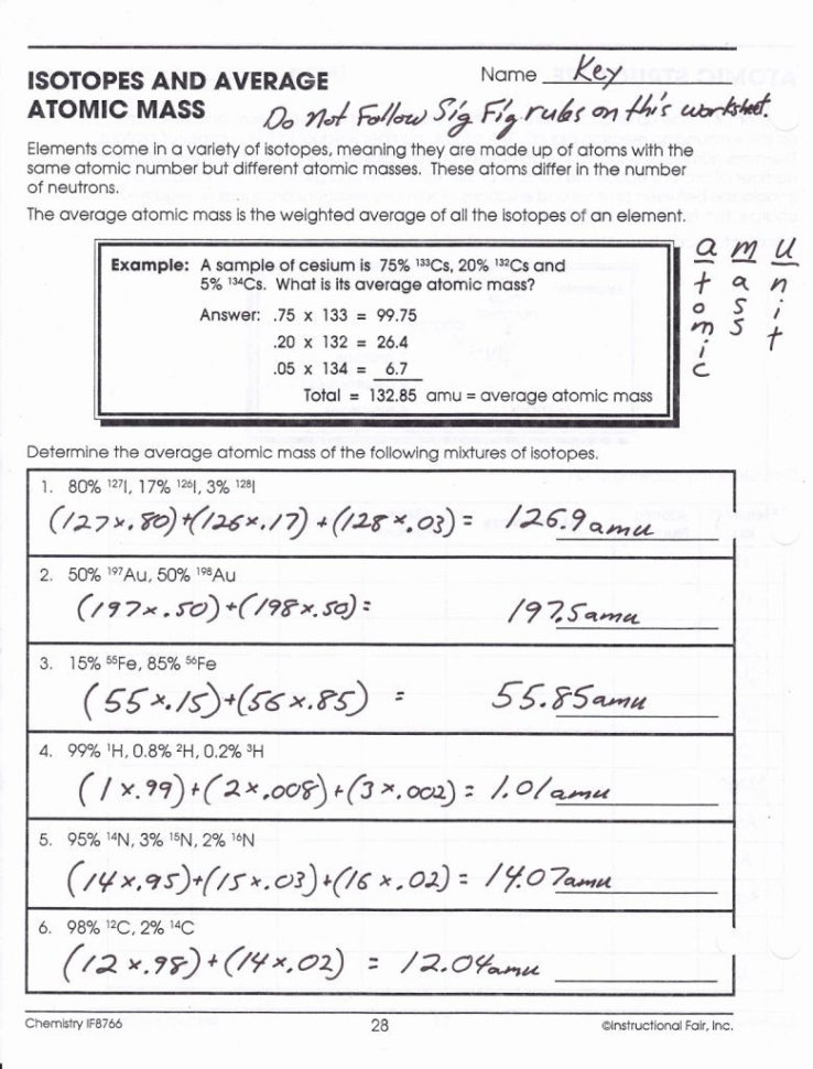 Average Atomic Mass Worksheet  Funresearcher