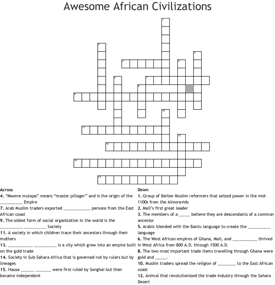 Awesome African Civilizations Crossword  Word