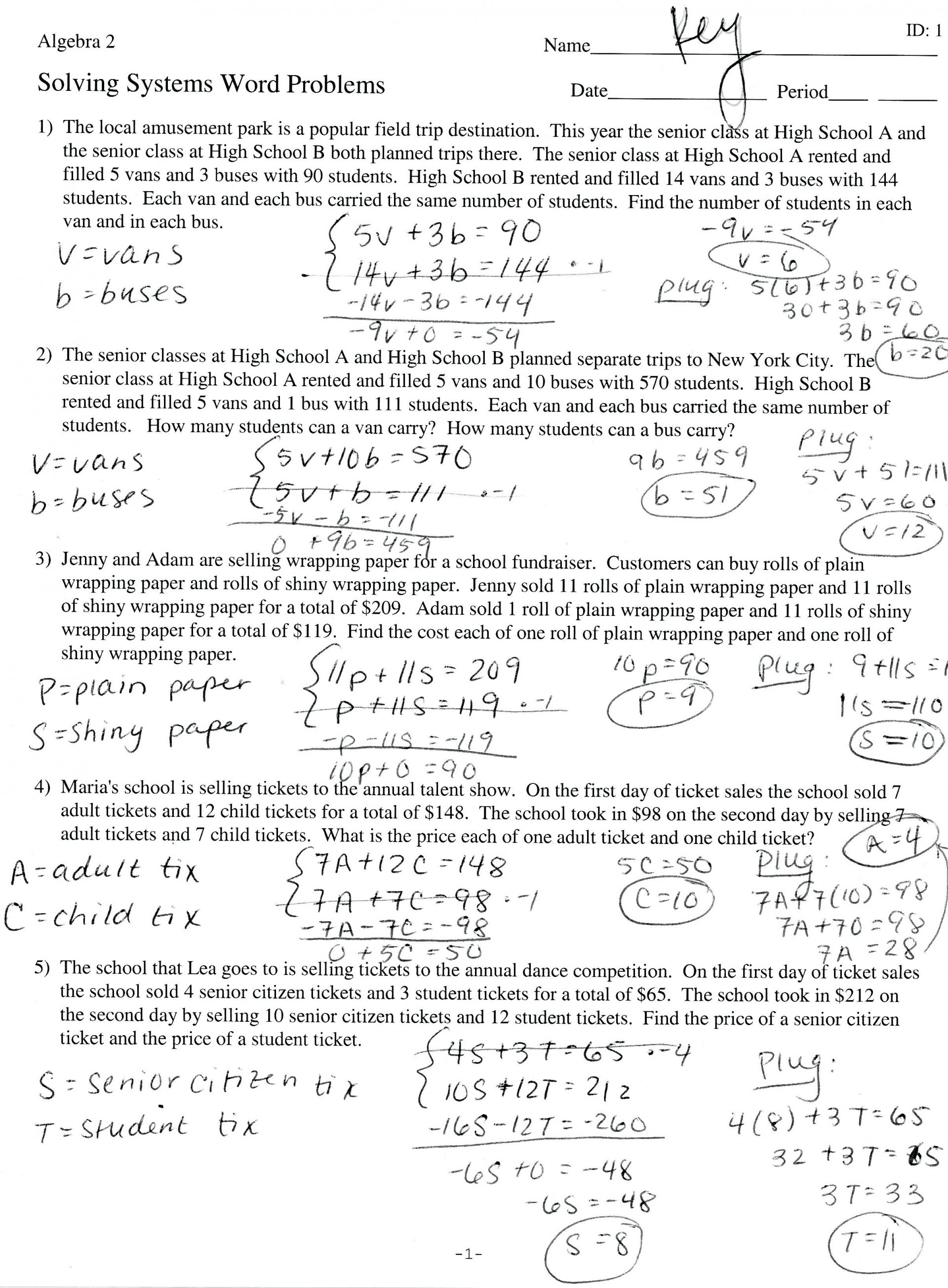 Awesome Linear Equations Word Problems Printable Worksheet