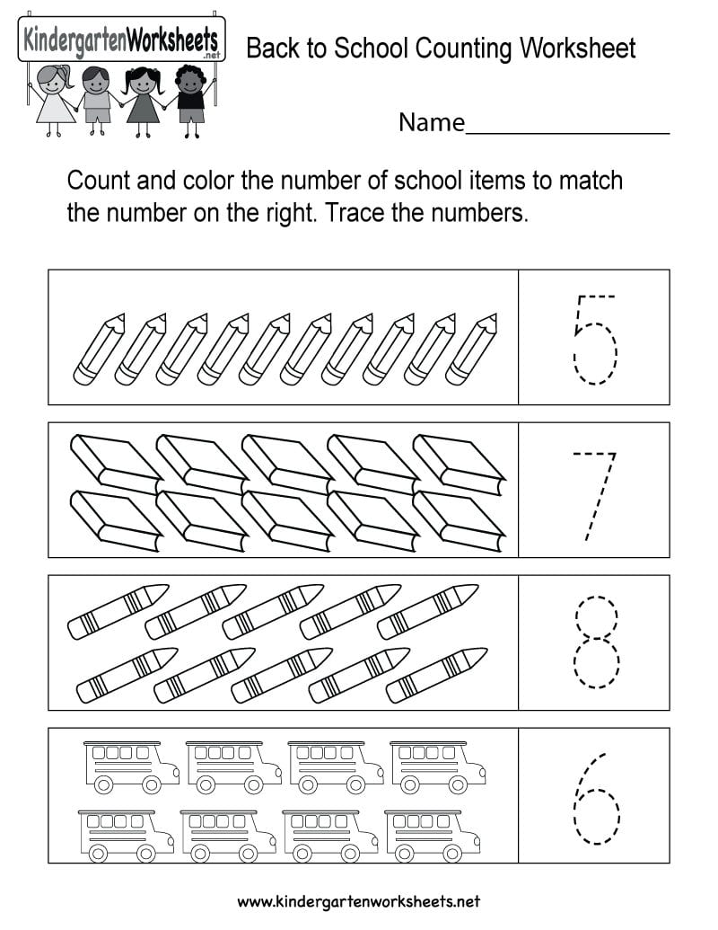 Back To School Counting Worksheet  Free Kindergarten Math