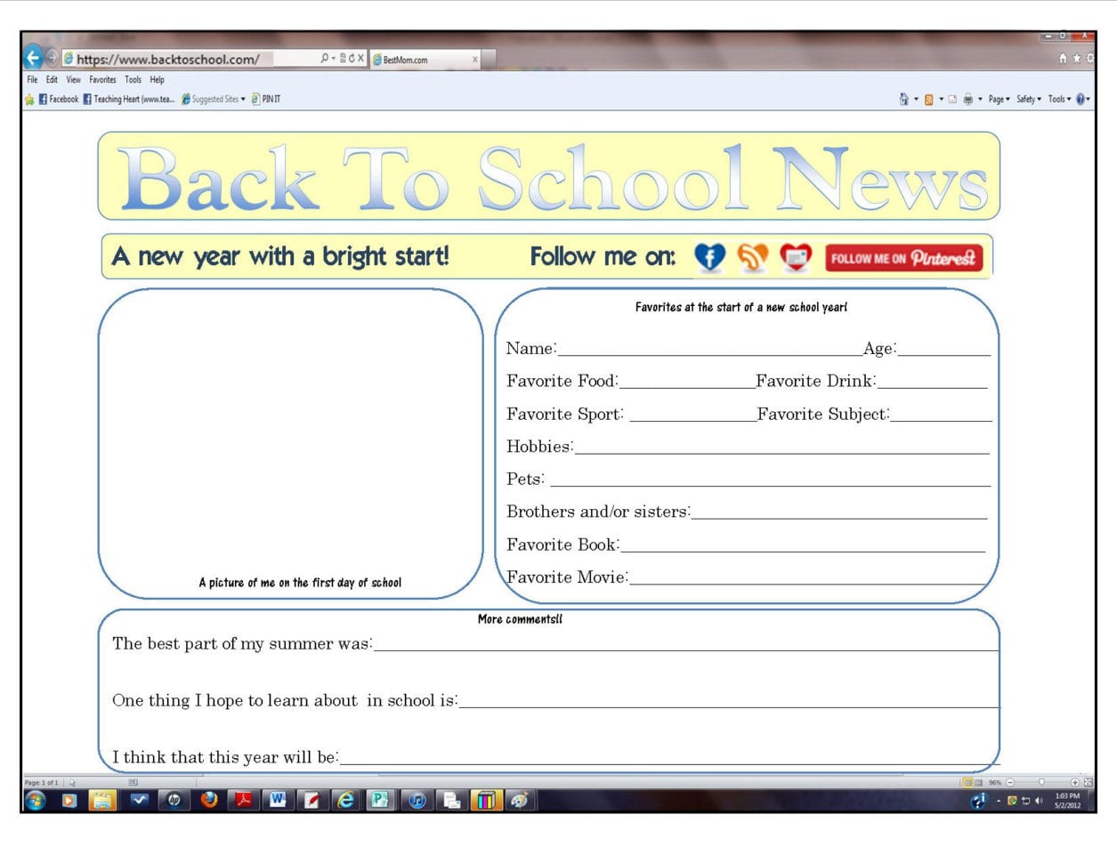 Back To School Printables Activity Sheets