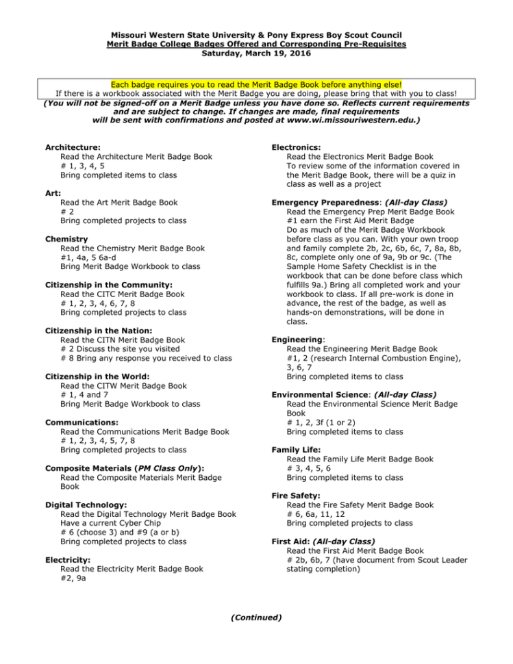 Badge Prerequisites  Missouri Western State University