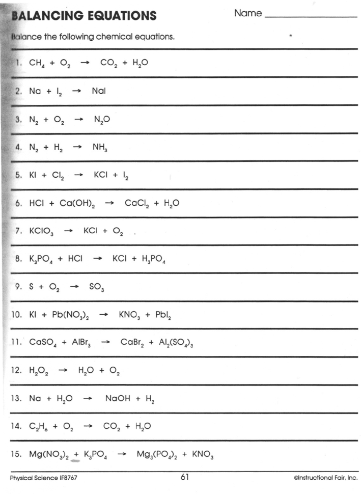 Balancing Chemical Equations Balancing Chemical Equations