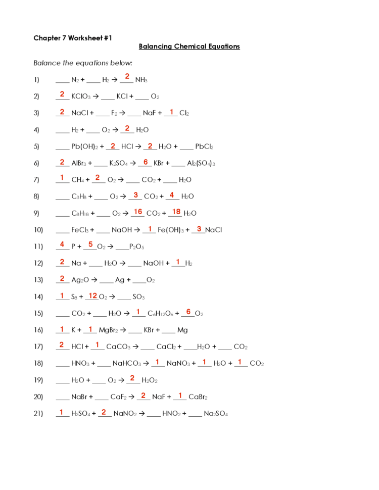 Balancing Chemical Equations  Docsity