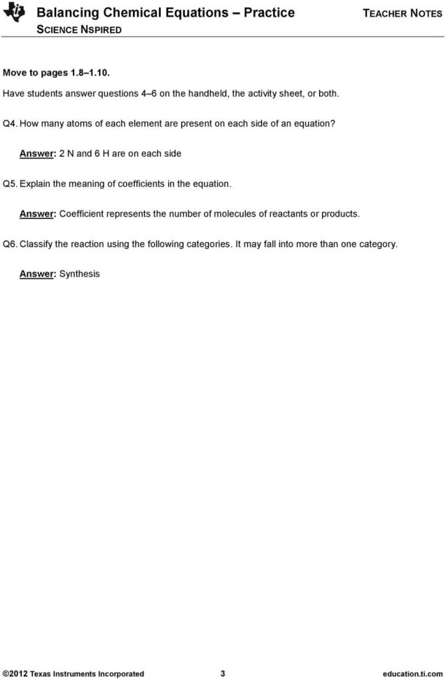 Balancing Chemical Equations Practice  Pdf