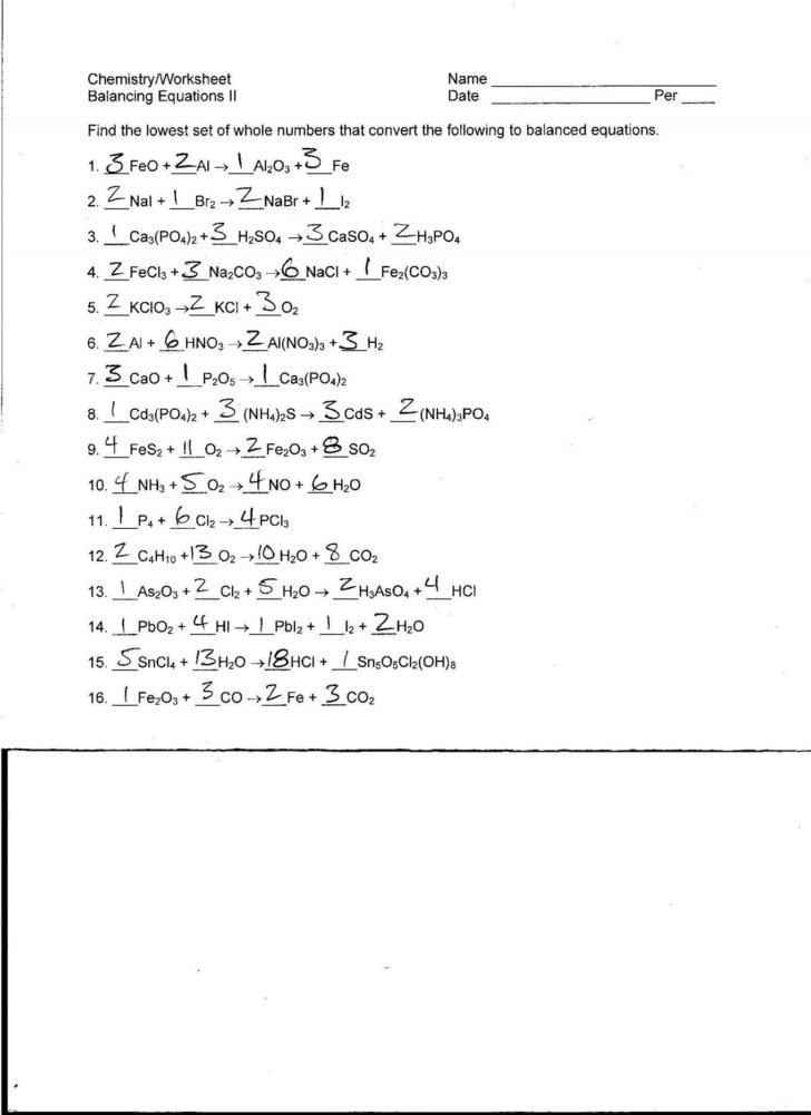 Balancing Chemical Equations Practice Worksheet