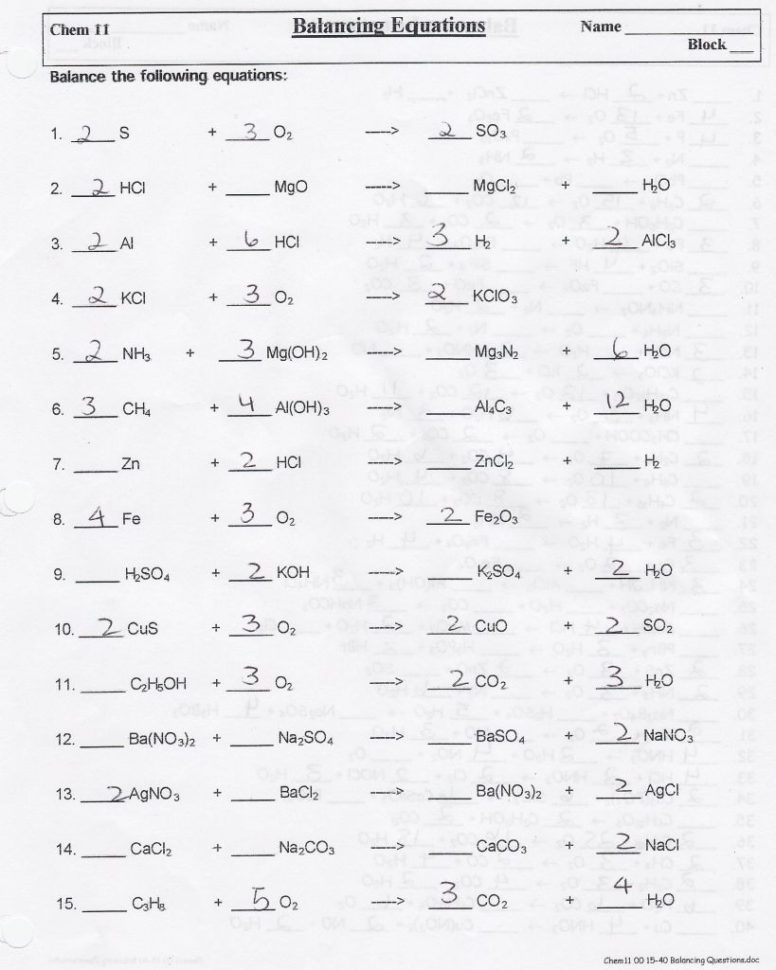 Balancing Chemical Equations Worksheet 2 Classifying
