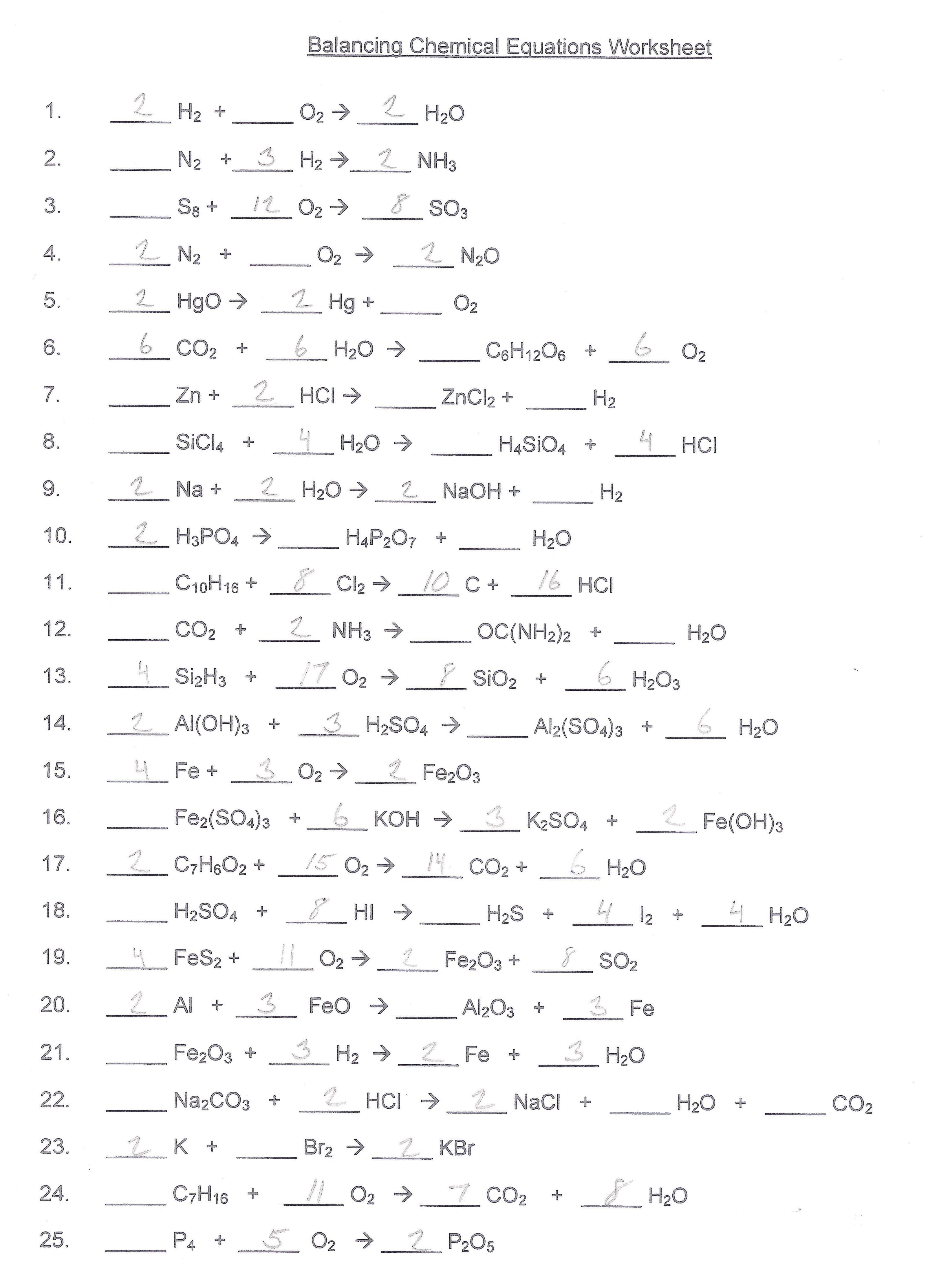 Balancing Chemical Equations Worksheet Answers 1 25  Lobo Black