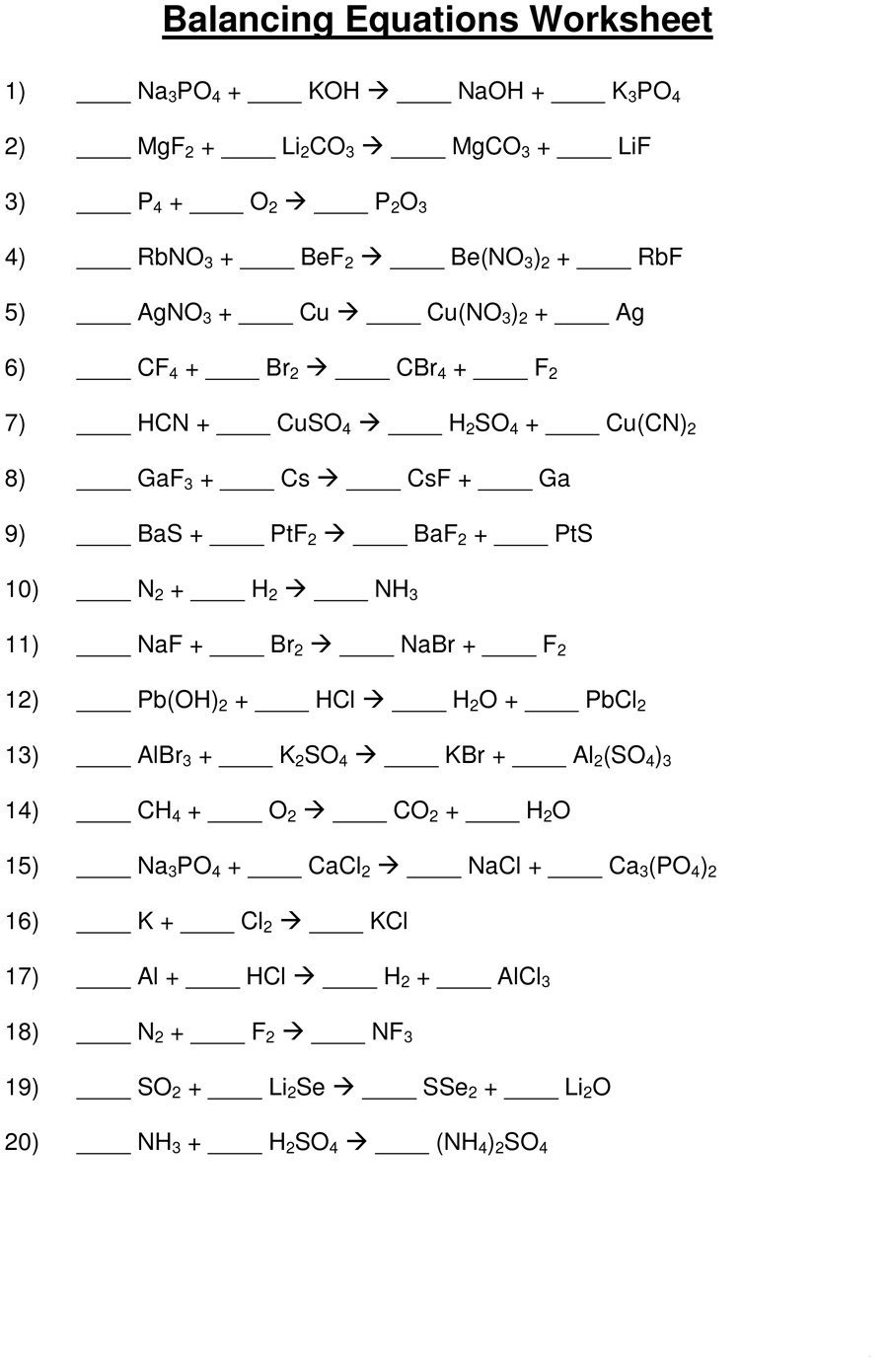 Balancing Act Worksheet Answers