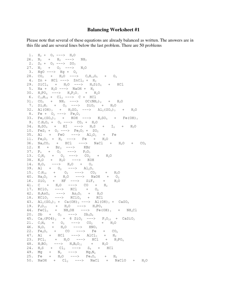 Balancing Equations Race Answers Key  Tessshlo